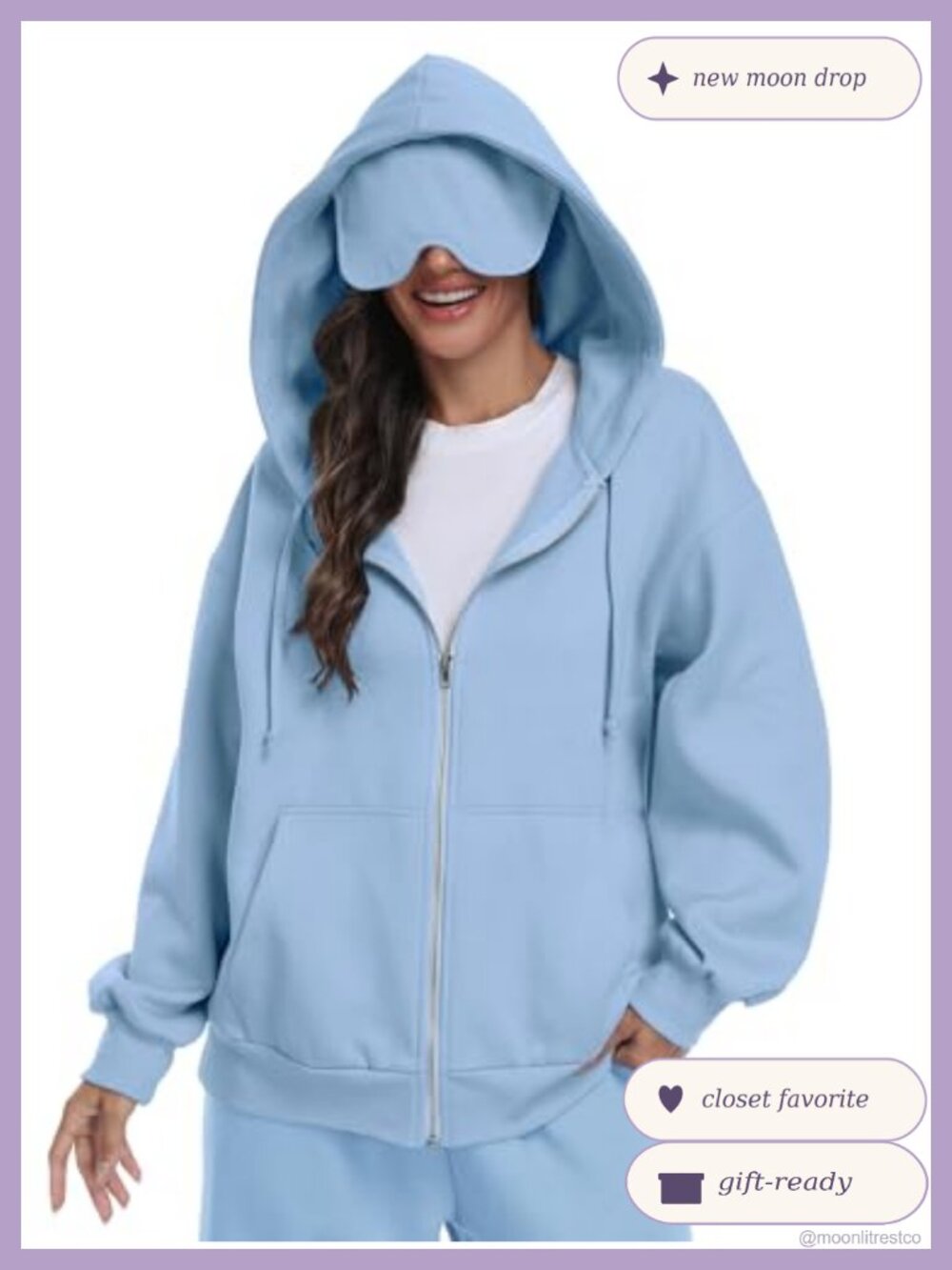 Unisex Zip Up Hoodie With Eye Mask Fleece Travel Hooded Sweatshirt